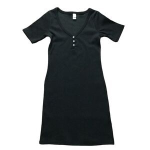 Alternative Apparel Womens Dress sz S new Black Ribbed Knit Henley Stretch o444